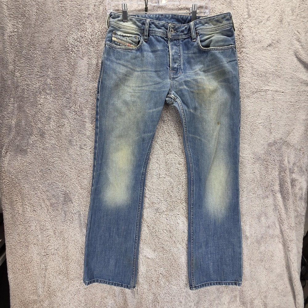 Diesel Jeans Mens 31x32 Blue Zatiny Regular Bootcut Thrashed Button Fly 008AT